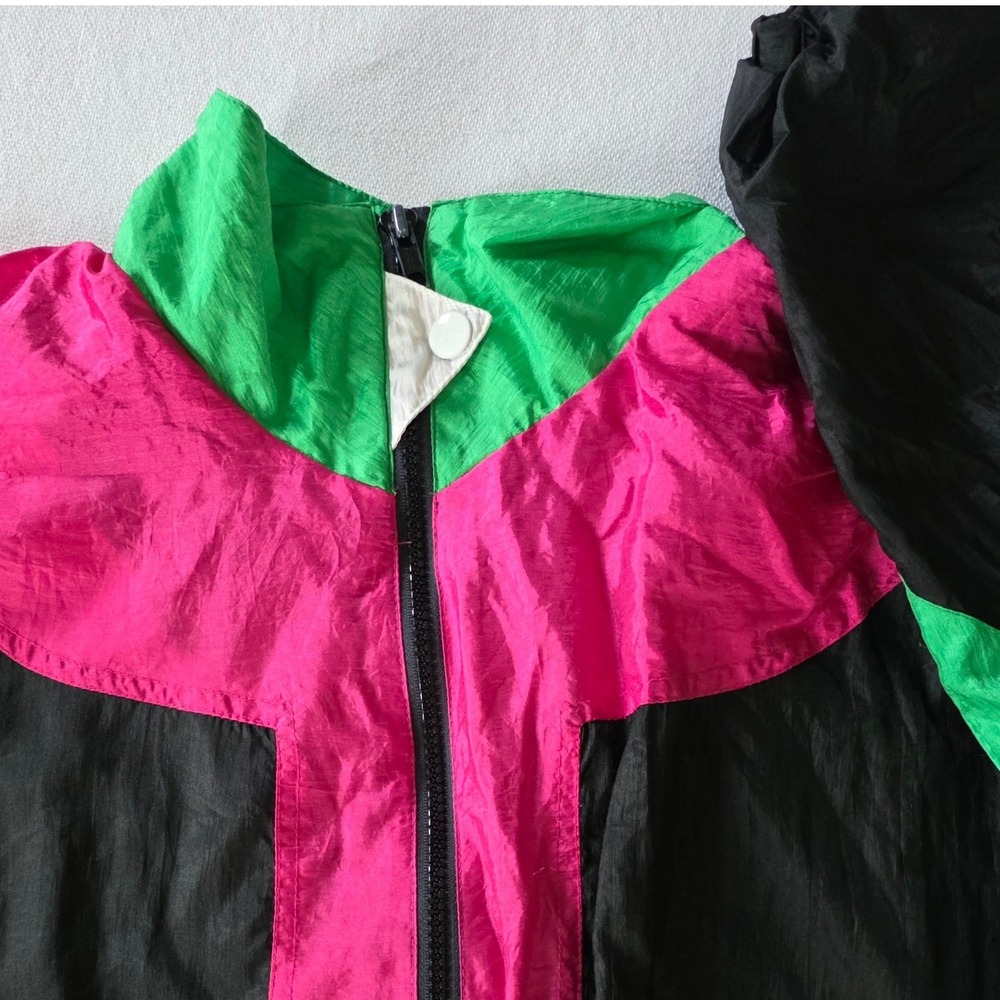 Vintage 90s Colorblock Nylon Windbreaker Milano Petite Med Neon Pink Track - Picture 3 of 8